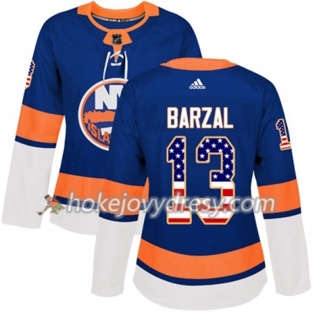 Dámské Hokejový Dres New York Islanders Mathew Barzal 13 2017-2018 USA Flag Fashion Modrá Adidas Authentic